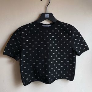 Woman’s Brand New Alexander Wang Cropped logo tee in crystal nylon